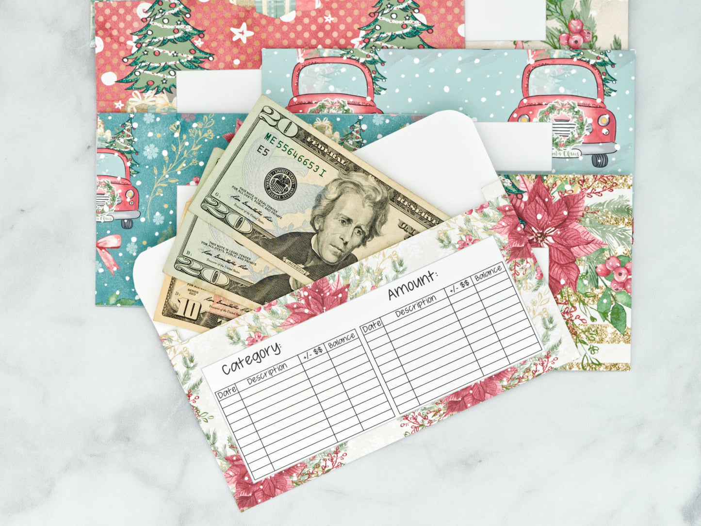 PRINTABLE Set of 7 Horizontal Cash Envelopes, December Christmas Kit-53