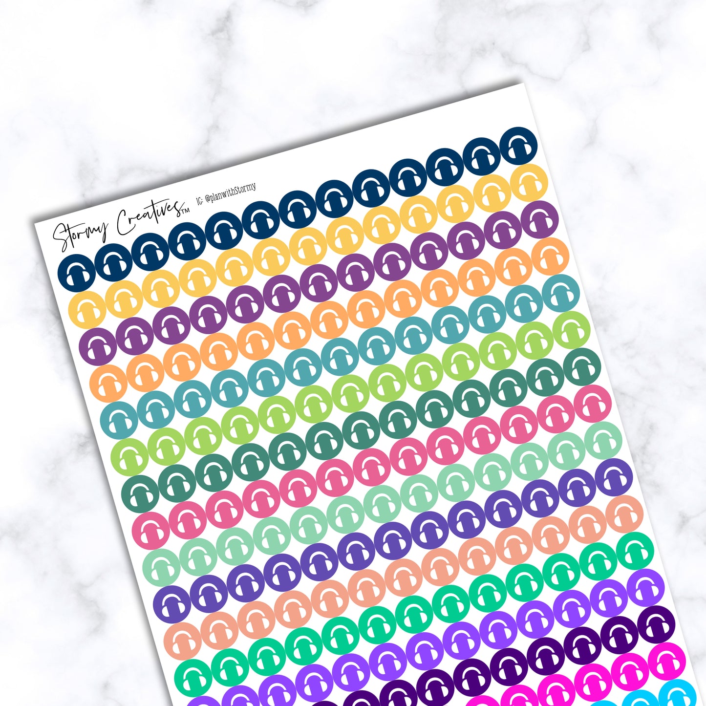 Small Headphone Icon Dot Stickers, 260 Stickers per sheet